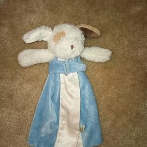 Bunnies By The Bay Puppy Dog Lovey Security Blanket Blue Brown White Satin